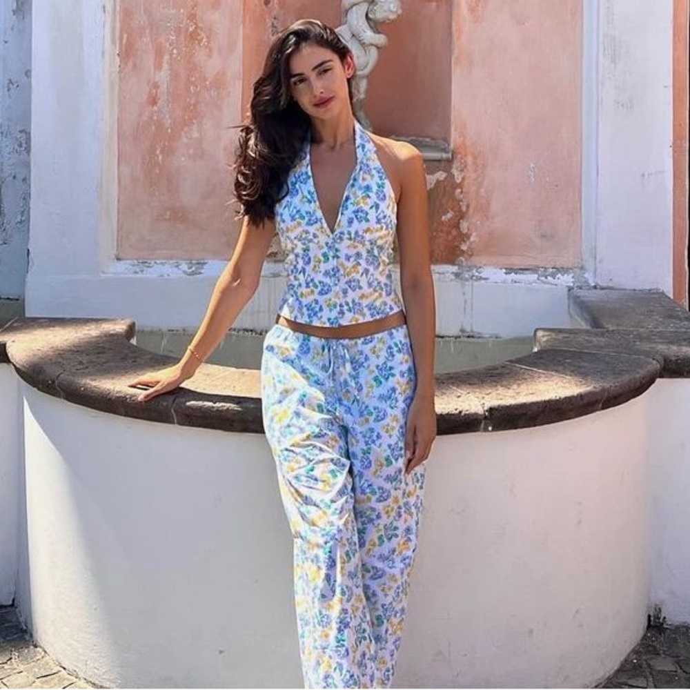 Frankies Bikinis Cottage Halter Top and Daisy Low Rise Pant in Daisy